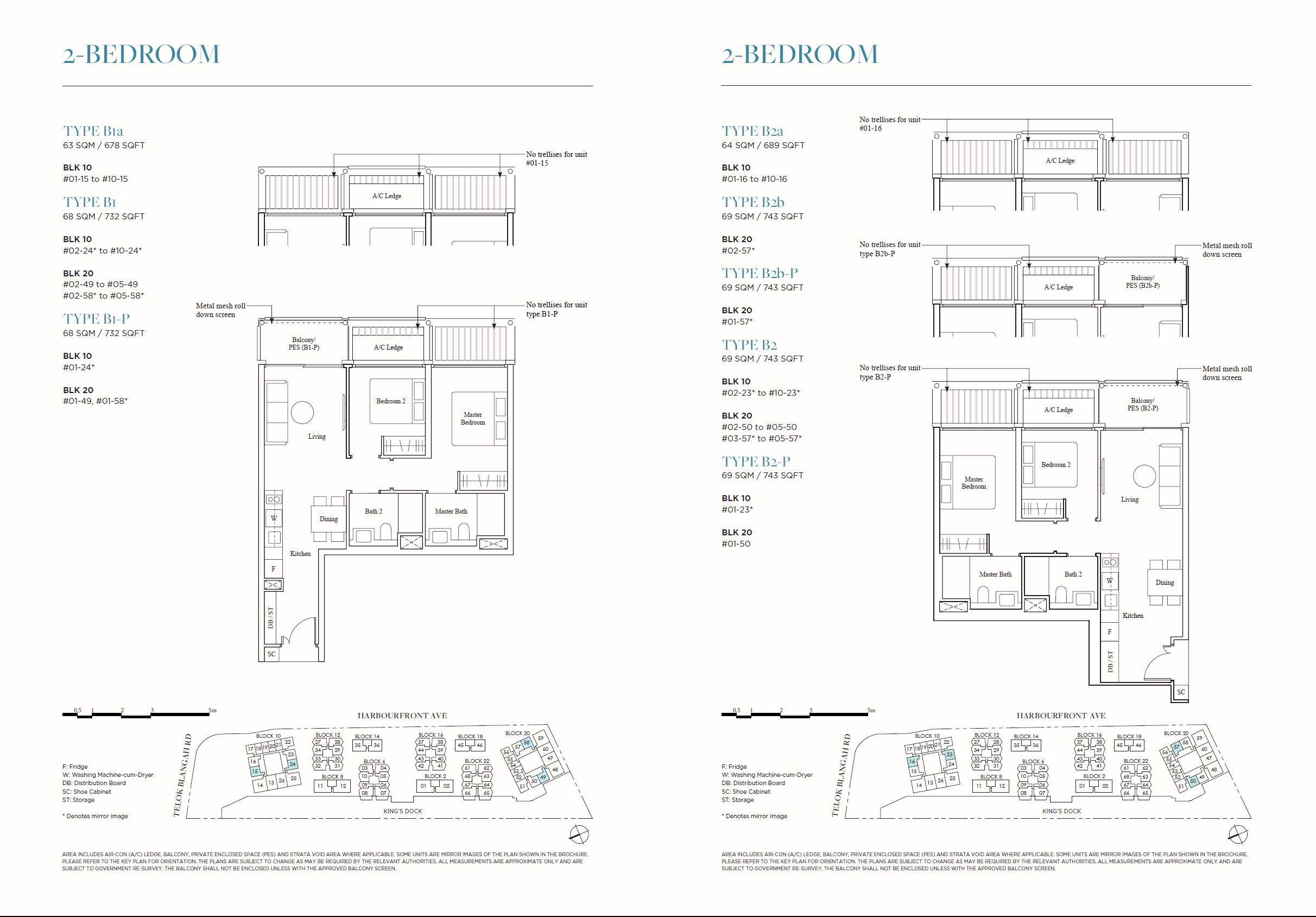 The Reef At King's Dock floor plan 2-bedroom B1 B1a B2 B2b
