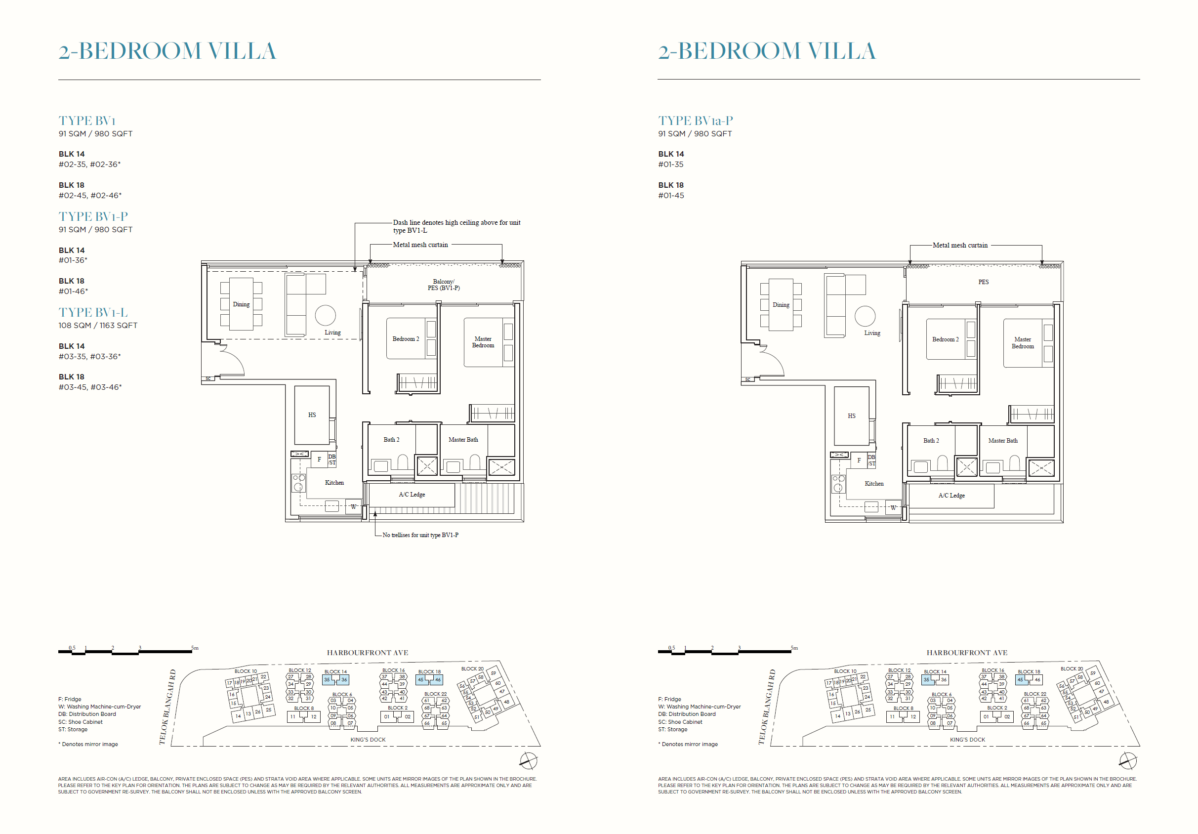 The Reef At King's Dock floor plan 2-bedroom villa BV1 BV1aP